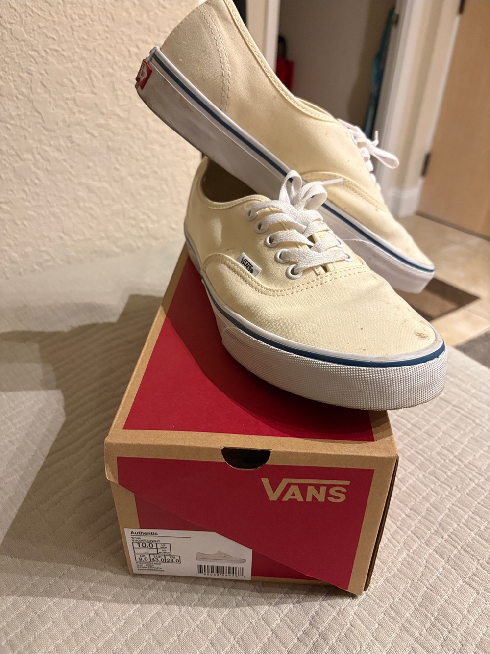 Vans Authentic Canvas Sneakers - Cream with Blue Stripe